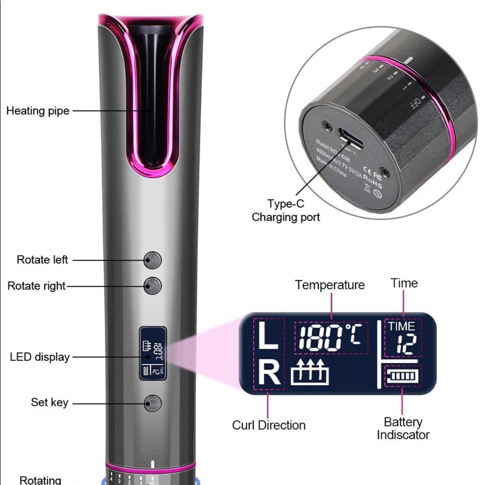 Cordless Auto Hair Curler, Automatic Curling iron
